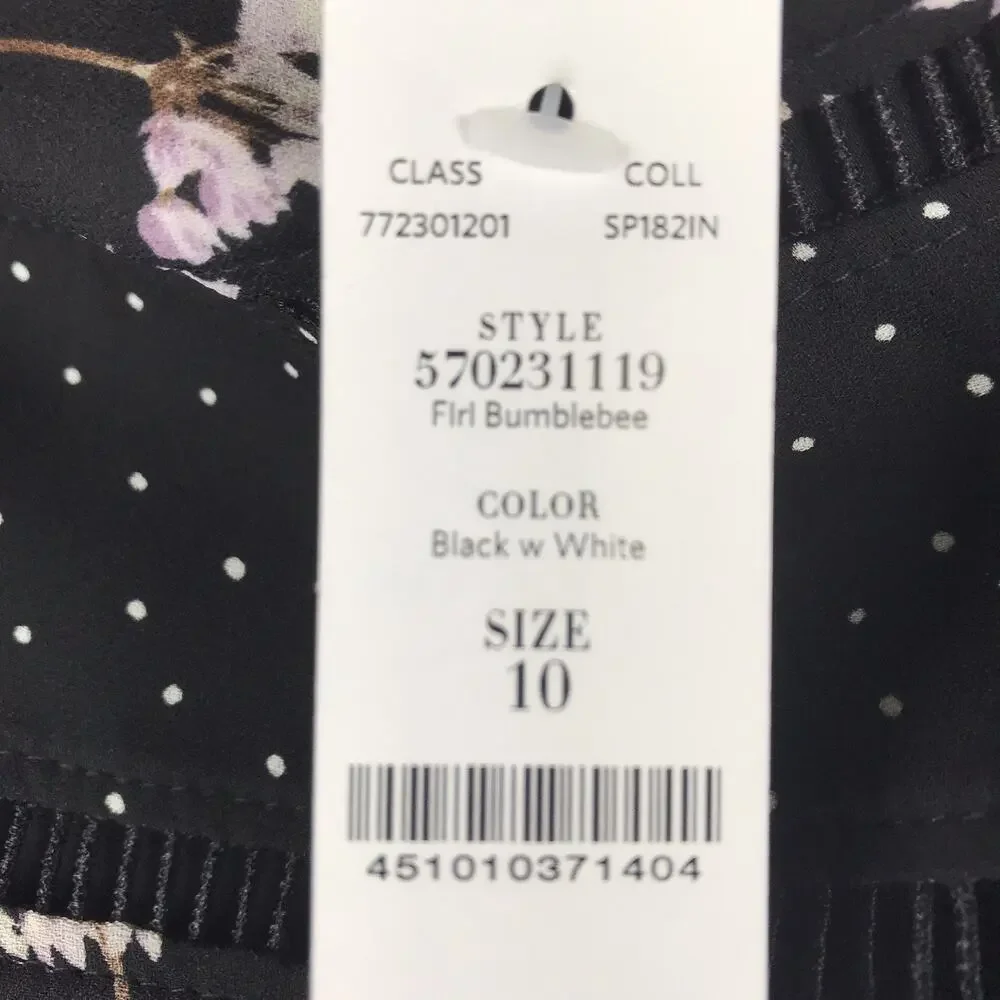 NWT White House Black Market Skirt Floral Polka Dot Black White Purple Lined 10